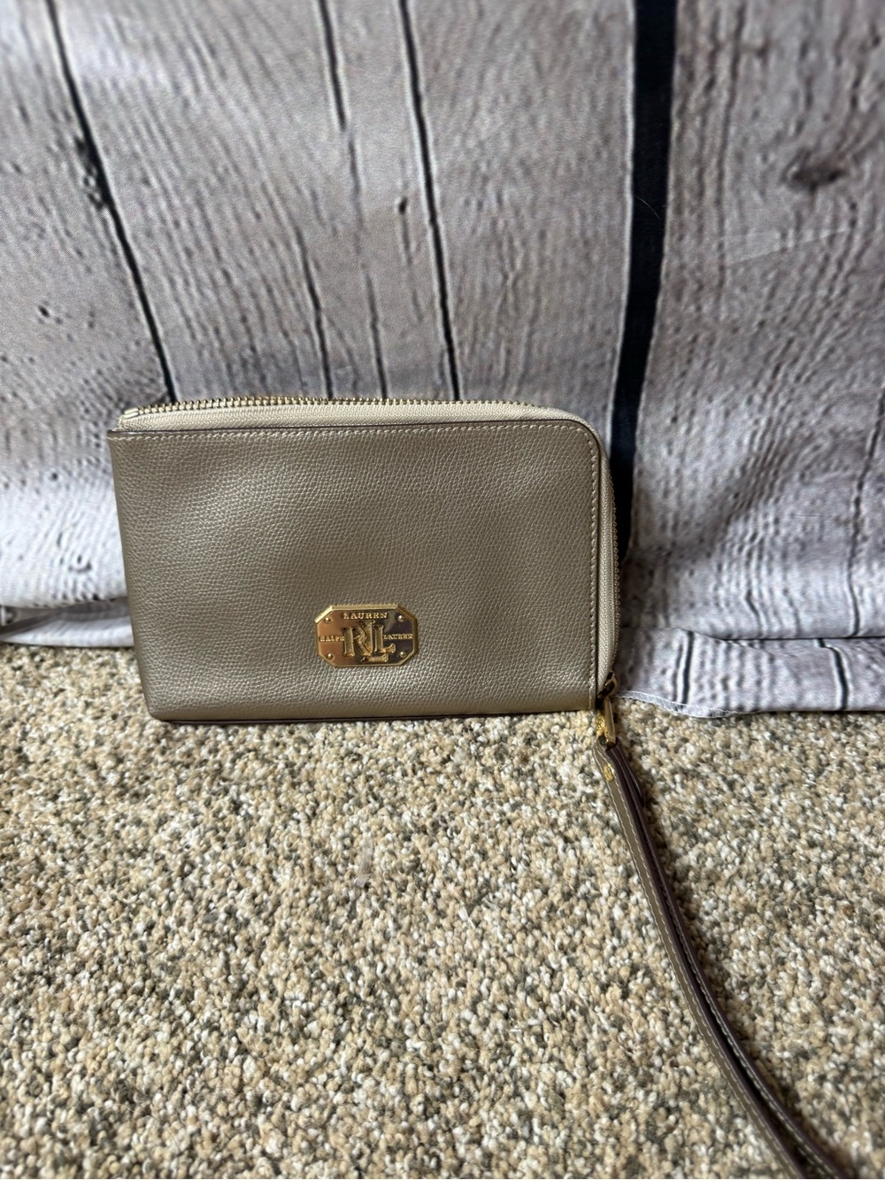 Lauren Ralph Lauren taupe metallic wristlet